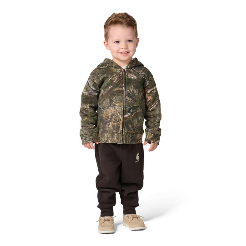 Carhartt  Mustang Brown Boys' 3-Piece Long Sleeve T-Shirt, Full-Zip Hooded Camo Jacket & Fleece Pant Set (Toddler)