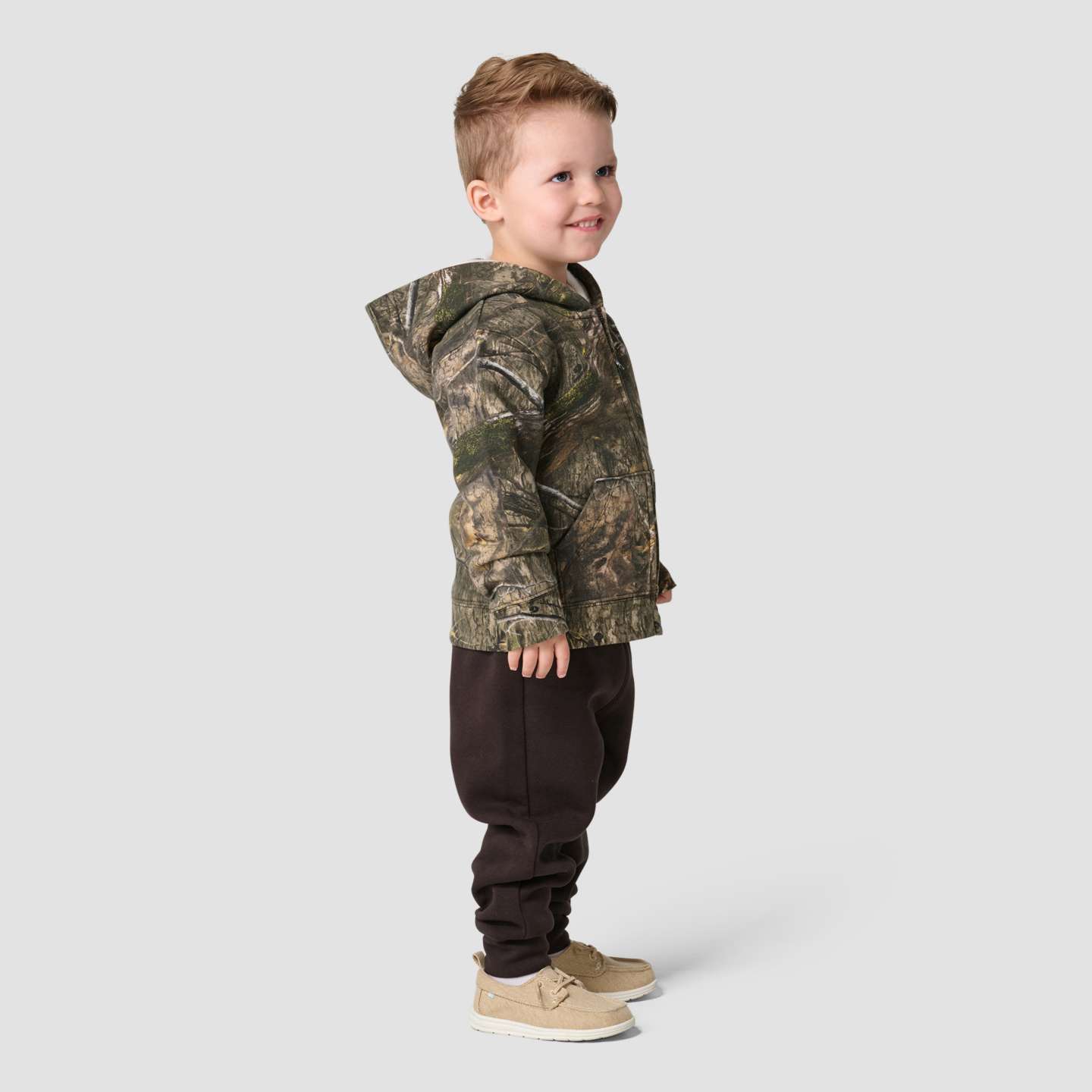 Комплект Carhartt 3-Piece Long Sleeve T-Shirt, Full-Zip Hooded Camo Jacket & Fleece Pant Set для мальчиков-малышей, цвет: Коричневый — фото 5