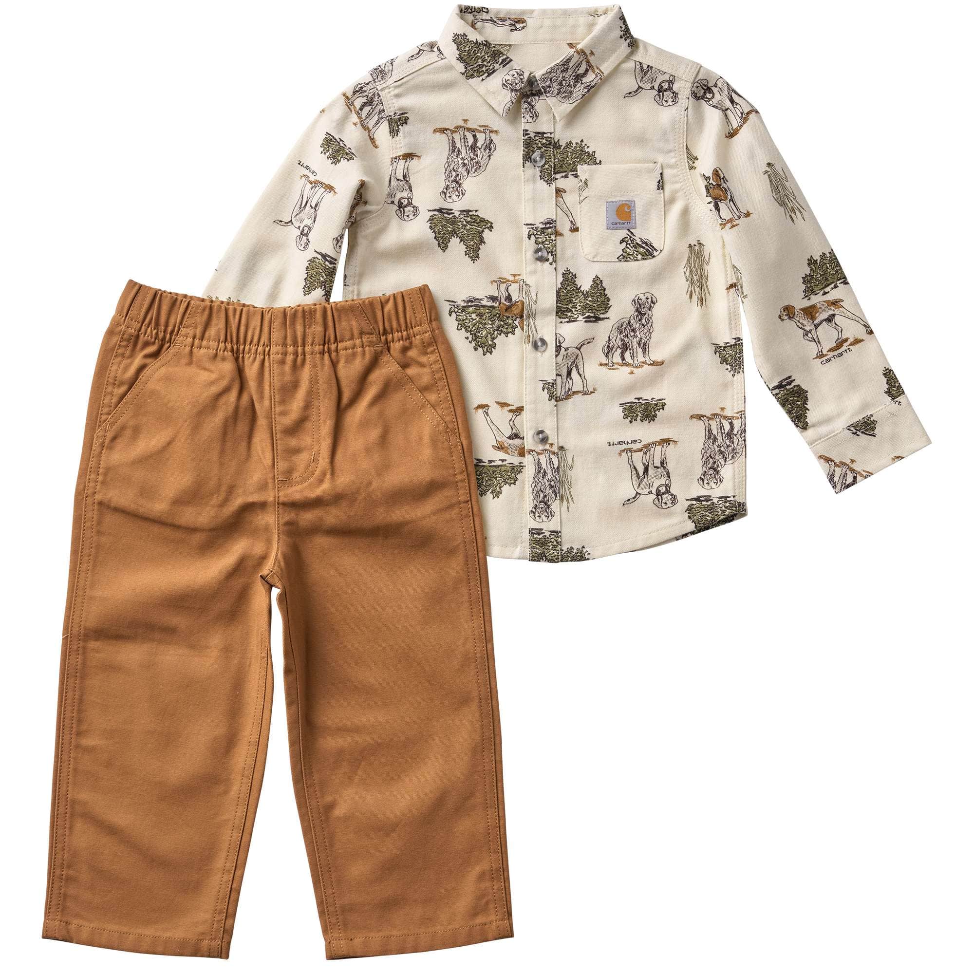 Carhartt Boys' 2-Piece Long Sleeve Printed Flannel Shirt & Elastic Waistband Canvas Pant Set (Baby)