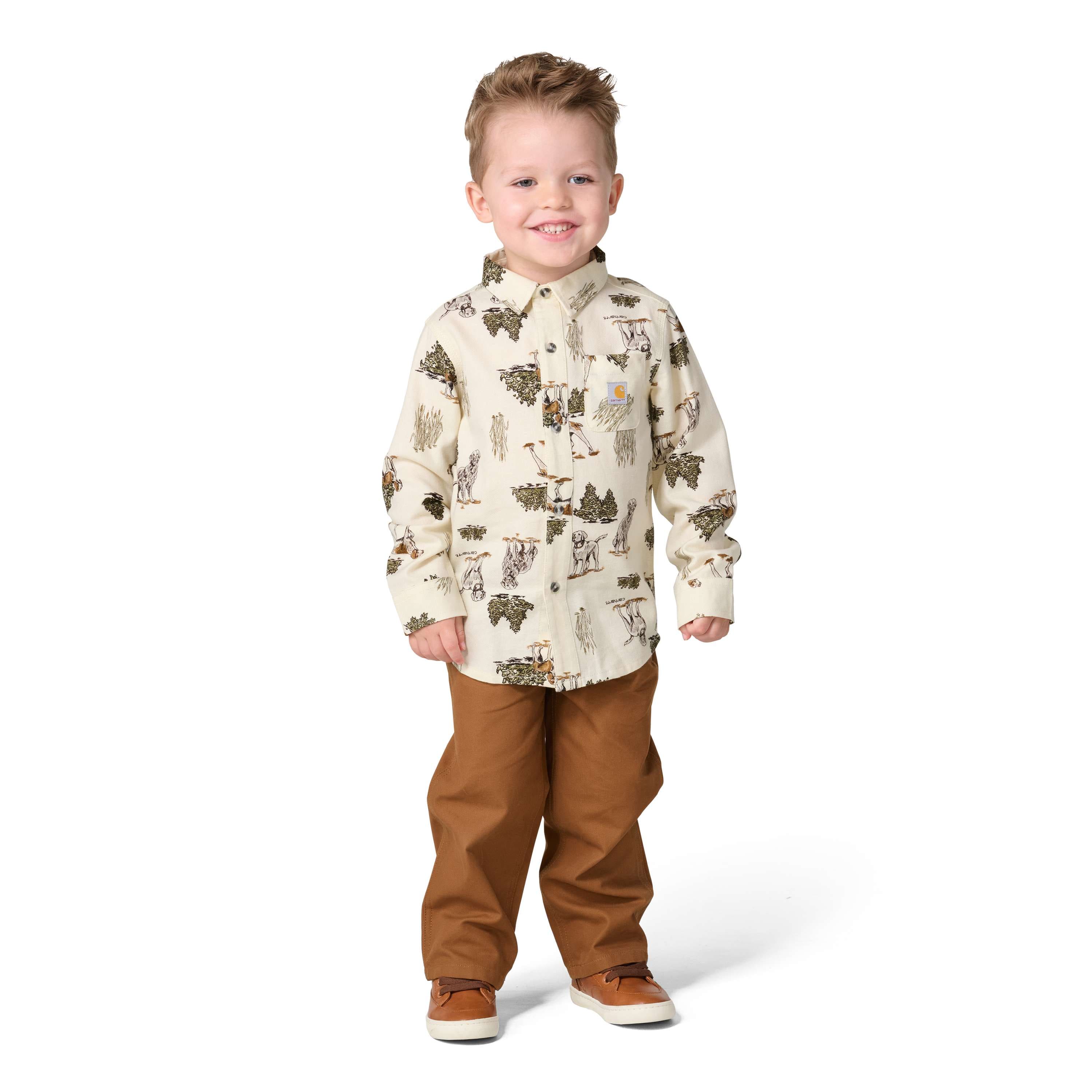 Carhartt Boys' 2-Piece Long Sleeve Printed Flannel Shirt & Elastic Waistband Canvas Pant Set (Toddler)