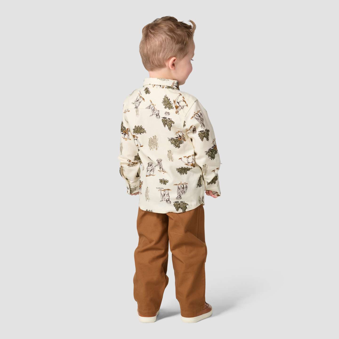Комплект Carhartt 2-Piece Long Sleeve Printed Flannel Shirt & Elastic Waistband Canvas Pant Set для мальчиков-малышей, цвет: Коричневый — фото 3