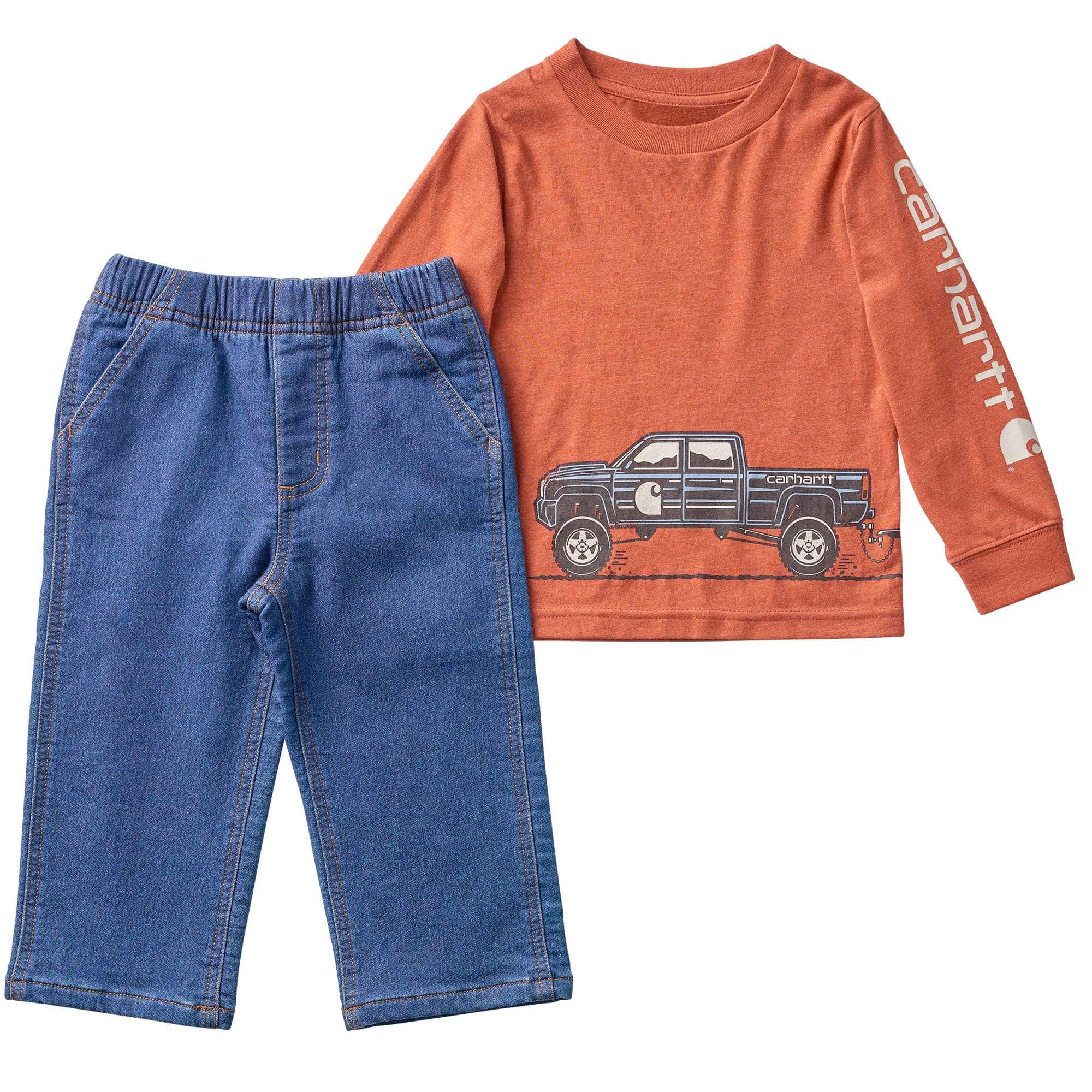 Carhartt Boys' 2-Piece Long Sleeve Graphic T-Shirt & Denim Pant Set (Baby)