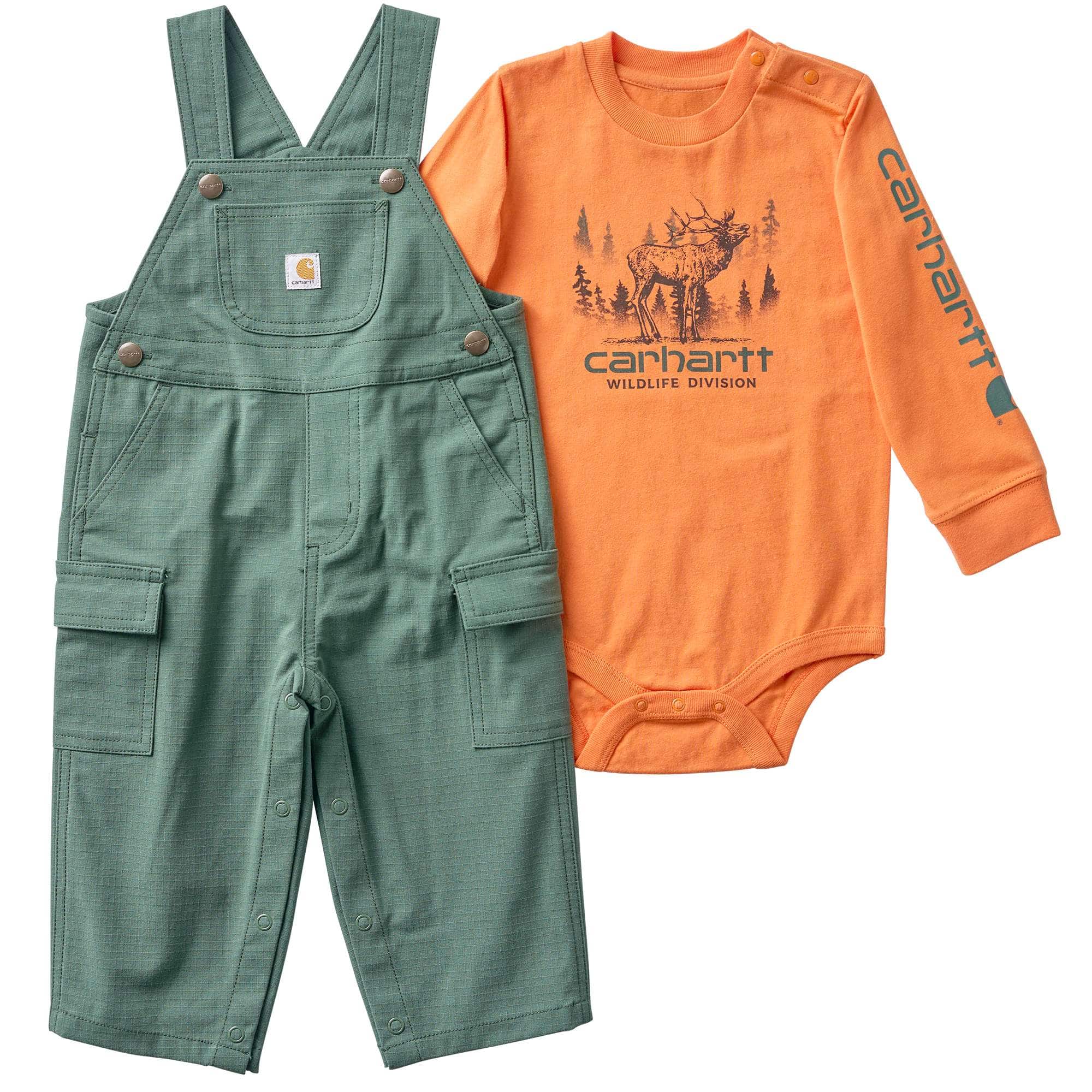 Carhartt Boys' 2-Piece Long Sleeve Bodysuit & Ripstop Overall Set (Baby)