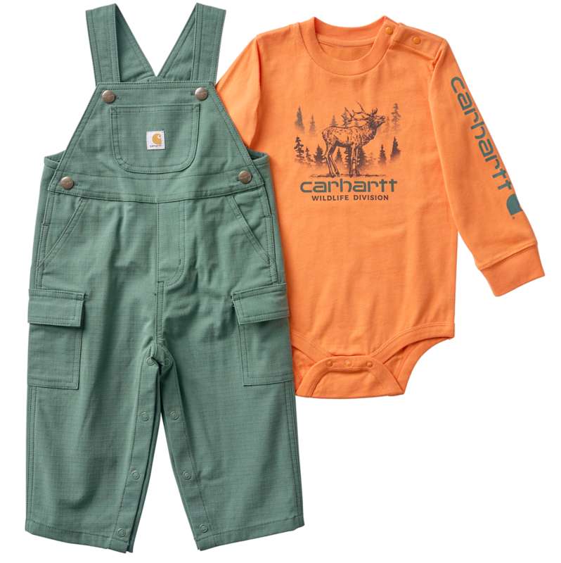 Carhartt  Mountain View Boys' 2-Piece Long Sleeve Bodysuit & Ripstop Overall Set (Baby)