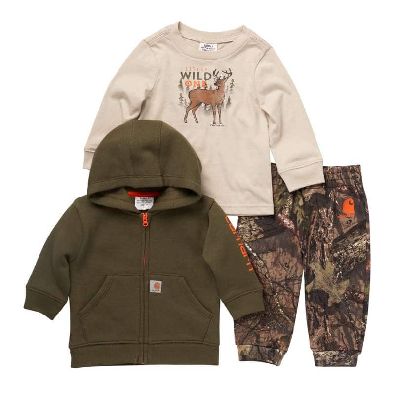 Carhartt  Mossy Oak 3-Piece Zip Front Hoodie, Long Sleeve Graphic T-Shirt & Fleece Sweatpant Set