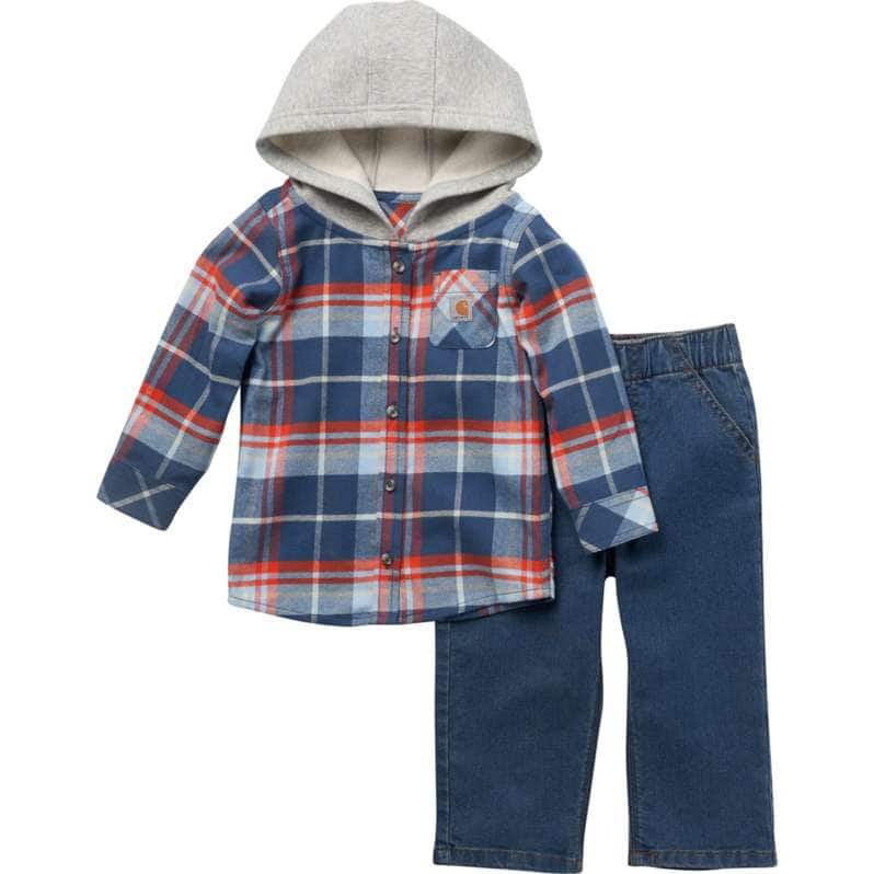 Carhartt  Medium Wash Long Sleeve Flannel Hooded Shirt & Denim Work Pant Set