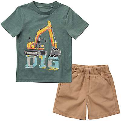 Carhartt Boys' Dark Khaki Boys' Short-Sleeve Dig T-Shirt & Canvas Shorts Set