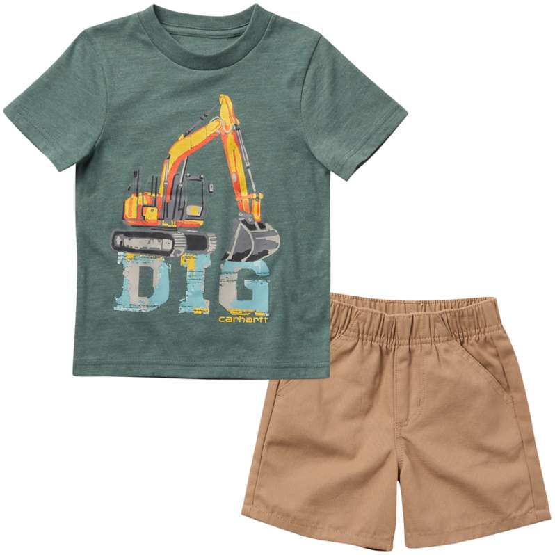 Carhartt  Dark Khaki Boys' Short-Sleeve Dig T-Shirt & Canvas Shorts Set