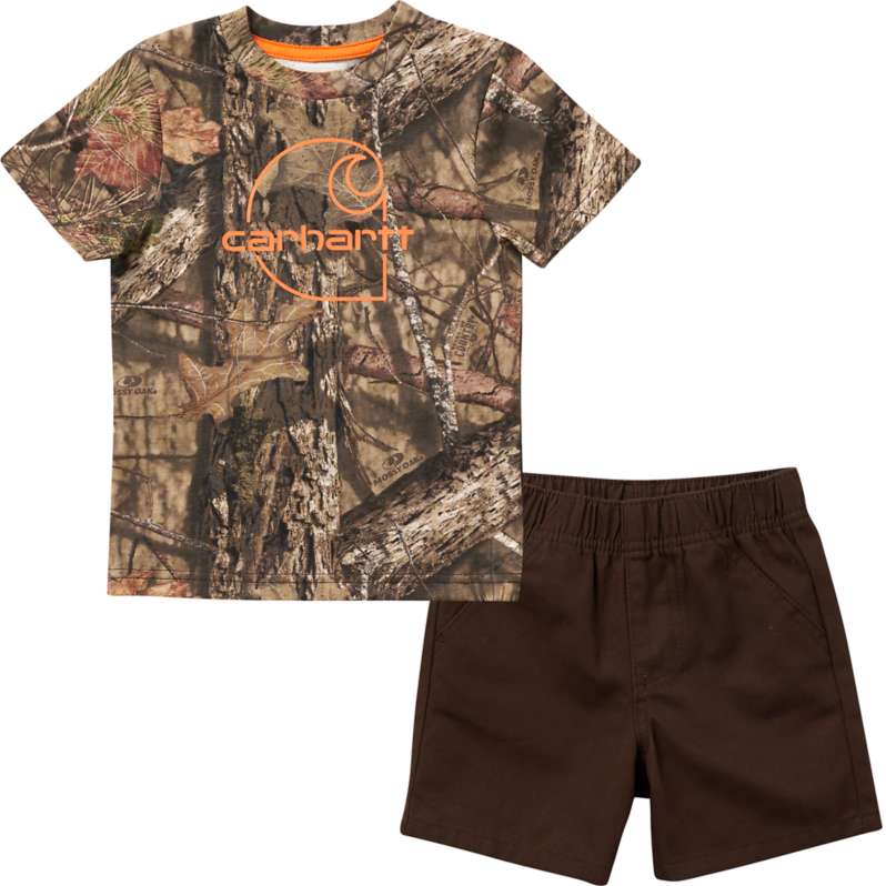 Carhartt  Mustang Brown Boys' Short-Sleeve Camo T-Shirt & Canvas Shorts Set