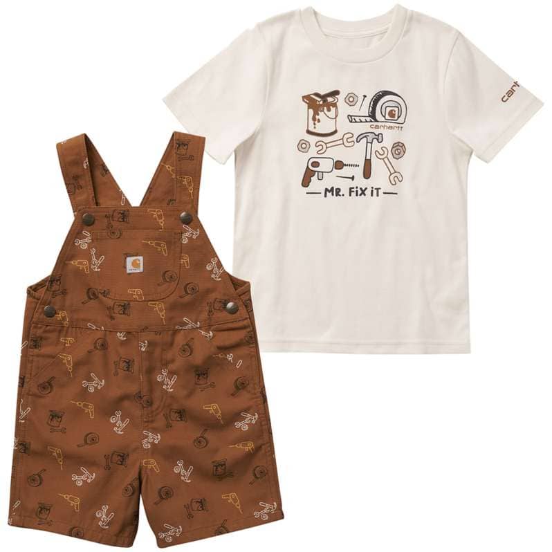 Carhartt  Carhartt Brown Boys' Short-Sleeve T-Shirt & Canvas Shortall Set