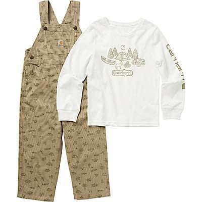 Carhartt Toddler boy Khaki Boys' Long-Sleeve Graphic T-Shirt and Canvas Printed Overall 2-Piece Set