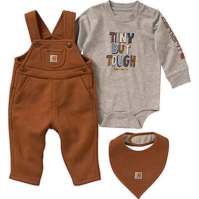 Carhartt Infant boy Carhartt Brown Boys' Long-Sleeve Graphic Bodysuit, Fleece Overall and Food Bib Set