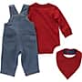 Additional thumbnail 2 of Boys' Long-Sleeve Tool Bodysuit, Knit Denim Overall and Food Bib 3-Piece Set