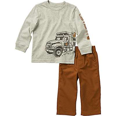 Carhartt Infant boy Carhartt Brown Boys' Long-Sleeve Dump Truck T-Shirt and Canvas Pant 2pc Set