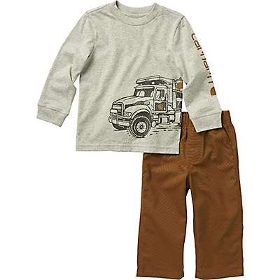 Carhartt Toddler boy Carhartt Brown Boys' Long-Sleeve Dump Truck T-Shirt and Canvas Pant 2-Piece Set
