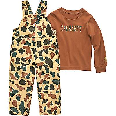 Carhartt Toddler boy 50th Anniversary Camo Boys' Long-Sleeve Graphic T-Shirt and Printed Canvas Overall 2-Piece Set (Toddler)