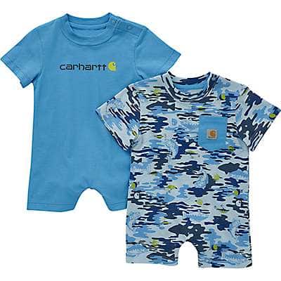 Carhartt Infant boy Azure Blue Boys' Short Sleeve Fish Print 2Pc Romper Set