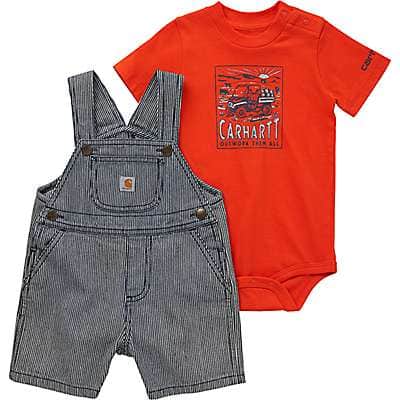 Carhartt Infant boy Indigo Ticking Boys'  Bodysuit & Ticking Stripe Coverall Set (Infant)
