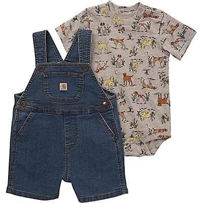 Carhartt Infant boy Premium Dark Boys' Dog Print Bodysuit and Denim Coverall Set (Infant)