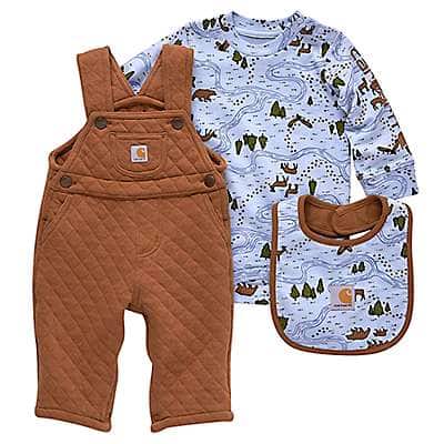 Carhartt Infant boy Carhartt Brown Boys' Forest & River Printed Bodysuit, Overalls, & Food Bib Set