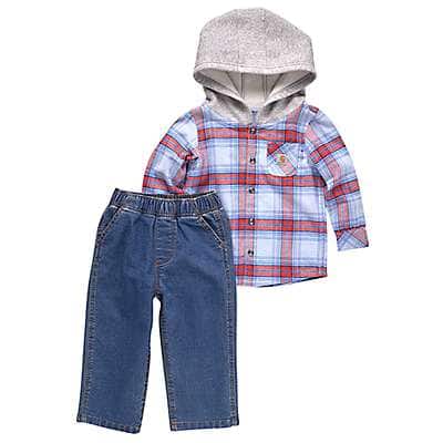 Carhartt Toddler boy Medium Wash Boys' Long-Sleeve Flannel Shirt & Denim Pants Set (Toddler)