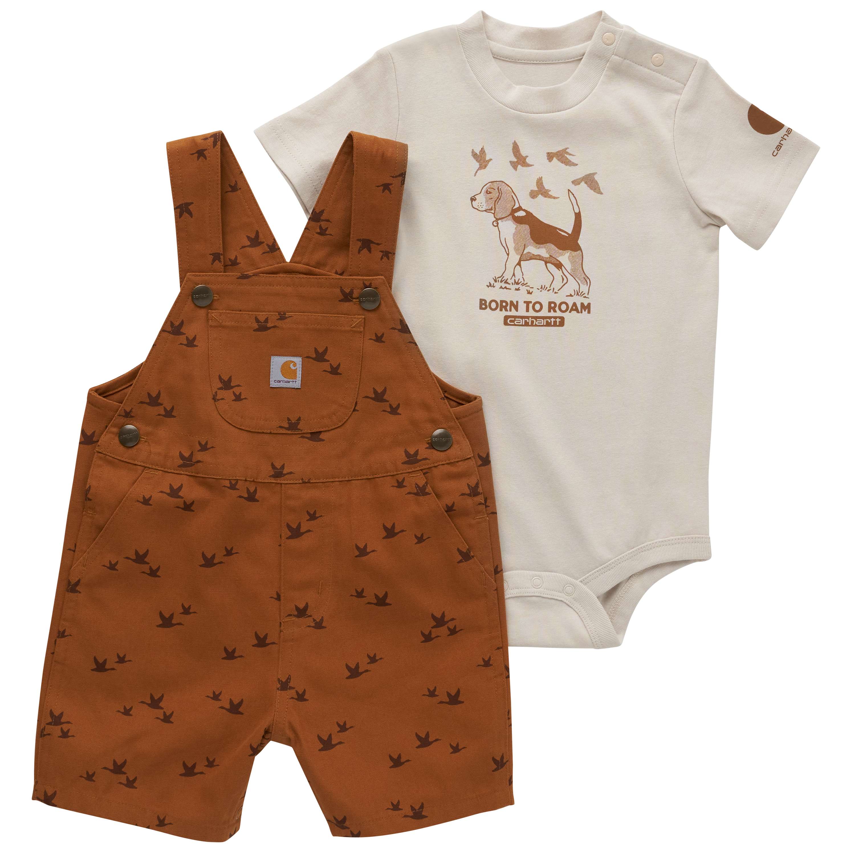 Carhartt Boys' Two-Piece Short-Sleeve Bodysuit & Printed Canvas Shortall Set (Infant)