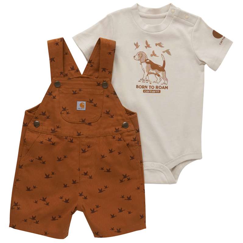 Carhartt  Carhartt Brown Boys' Two-Piece Short-Sleeve Bodysuit & Printed Canvas Shortall Set (Infant)