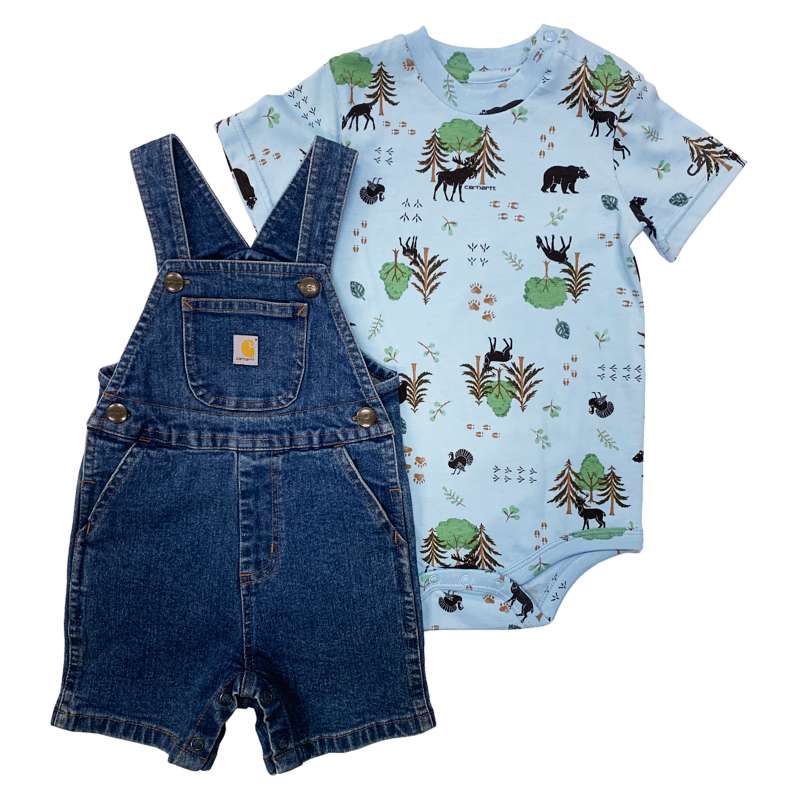 Carhartt  Canal Boys' Two-Piece Short-Sleeve Printed Bodysuit & Denim Shortall Set (Infant)