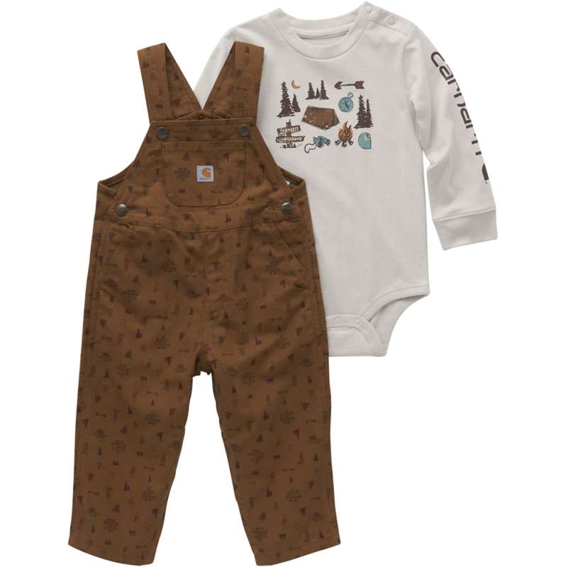 Carhartt  Carhartt Brown Boys' Long-Sleeve Bodysuit & Canvas Printed Overall Set (Infant)