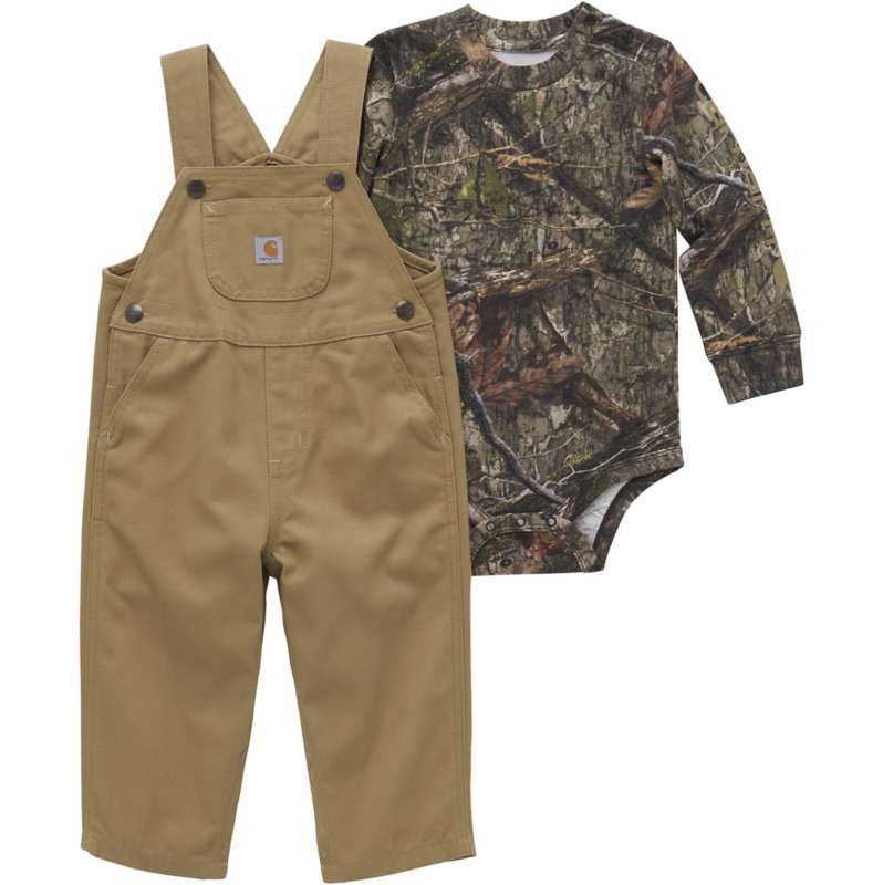 Carhartt  Dark Khaki Boys' Long-Sleeve Bodysuit and Canvas Printed Overall Set (Infant)