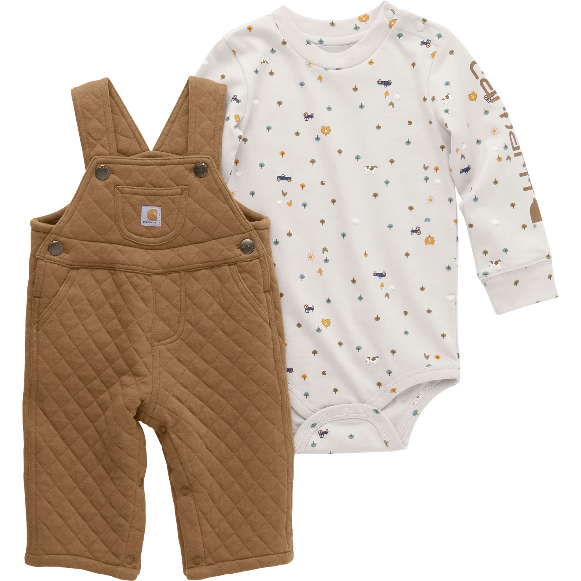 Carhartt Boys' Long-Sleeve Printed Bodysuit Quilted Fleece Overall Set (Infant)