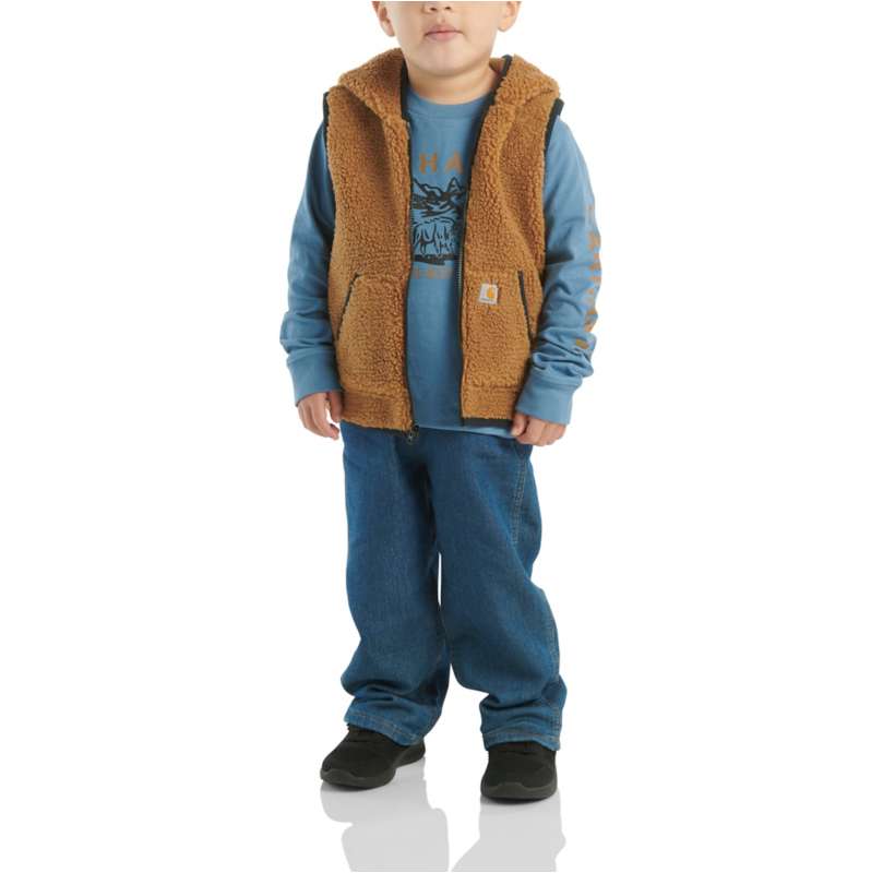 Carhartt  Denim Medium Wash Boys' Long-Sleeve T-Shirt Sherpa Vest Denim Printed Set (Infant)