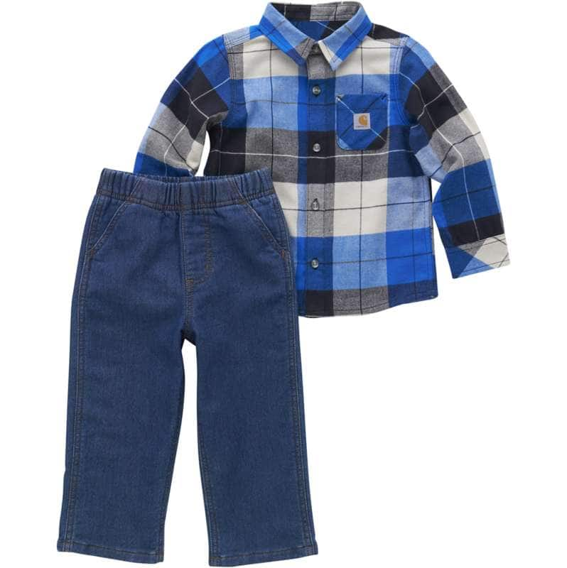 Carhartt  Denim Medium Wash Boys' Long-Sleeve Flannel Shirt Denim Printed Set (Infant)