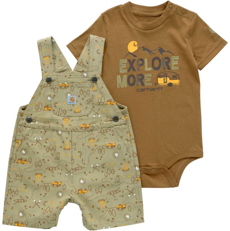 Carhartt  Dark Khaki Boys' 2-Piece Short Sleeve Bodysuit & Canvas Printed Shortall Set (Infant)