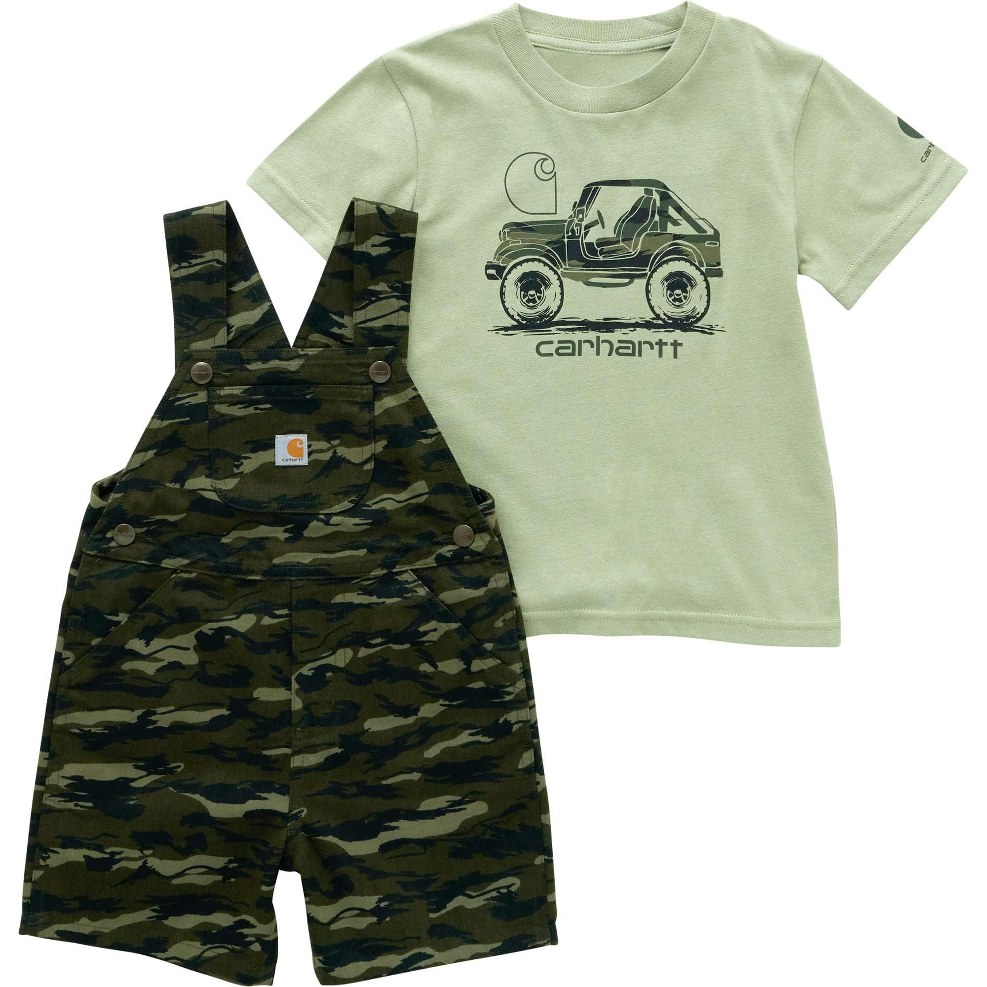 Additional thumbnail 1 of Boys' 2-Piece Short Sleeve T-shirt & Canvas Printed Camo Shortall Set (Toddler)