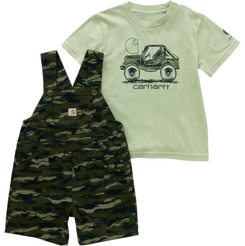 Carhartt  Olive Boys' 2-Piece Short Sleeve T-shirt & Canvas Printed Camo Shortall Set (Toddler)