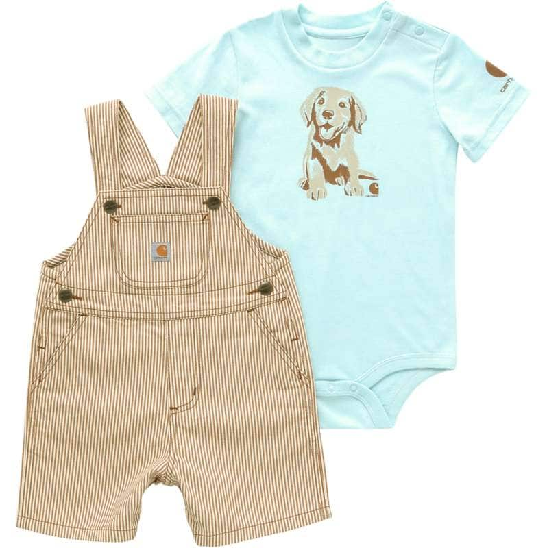 Carhartt  Carhartt Brown Boys'  2-Piece Short Sleeve Bodysuit and Twill Stripe Shortall Set(Infant)