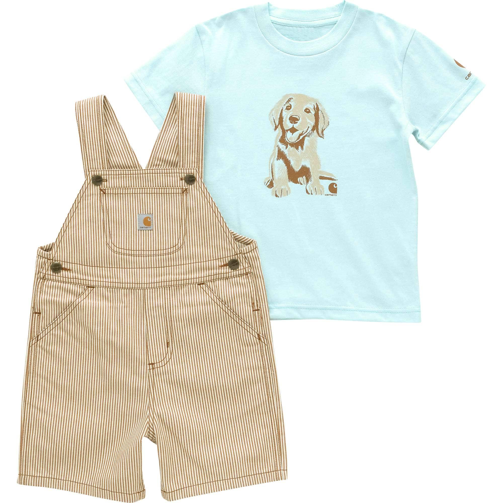 Additional thumbnail 1 of Boys' 2-Piece Short Sleeve T-shirt and Twill Stripe Shortall Set (Toddler)