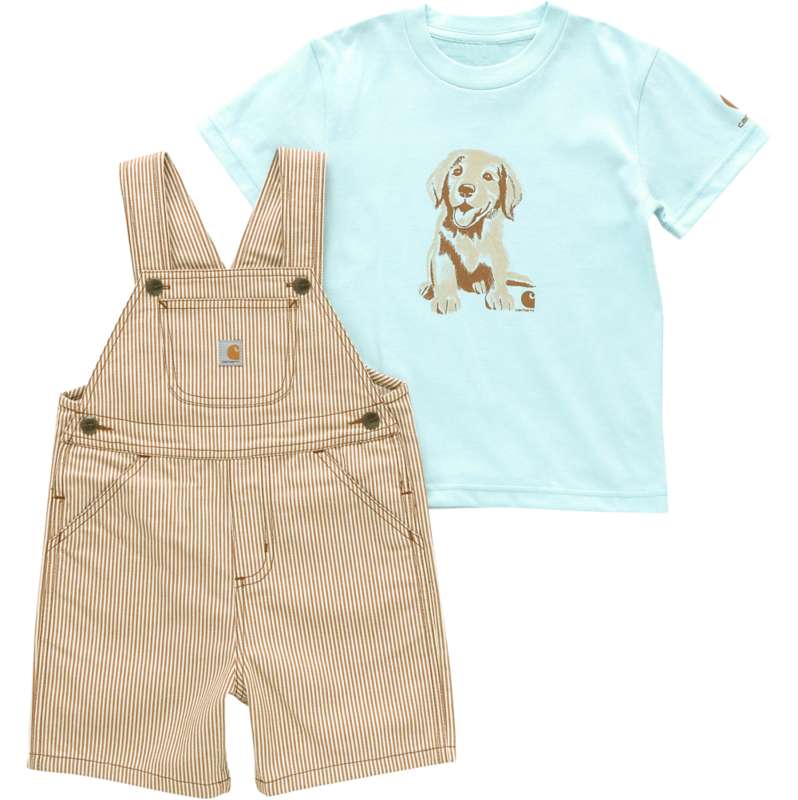 Carhartt  Carhartt Brown Boys' 2-Piece Short Sleeve T-shirt and Twill Stripe Shortall Set (Toddler)