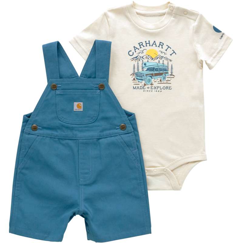 Carhartt  Summer Blue Boys' 2-Piece Short Sleeve Bodysuit & Canvas Shortall Set (Infant)