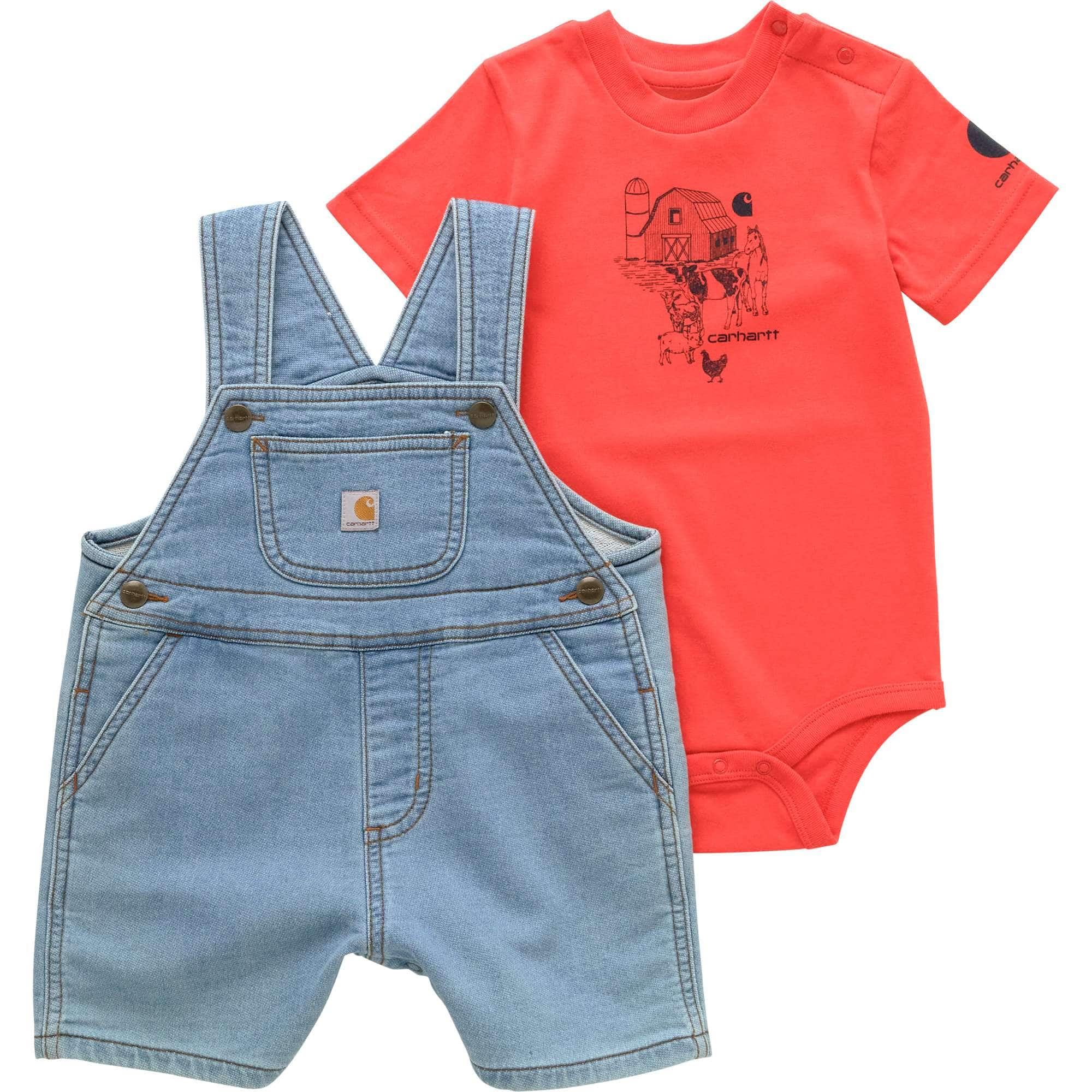 Additional thumbnail 1 of Boys' 2-Piece Short Sleeve Bodysuit & Denim Shortall Set (Infant)