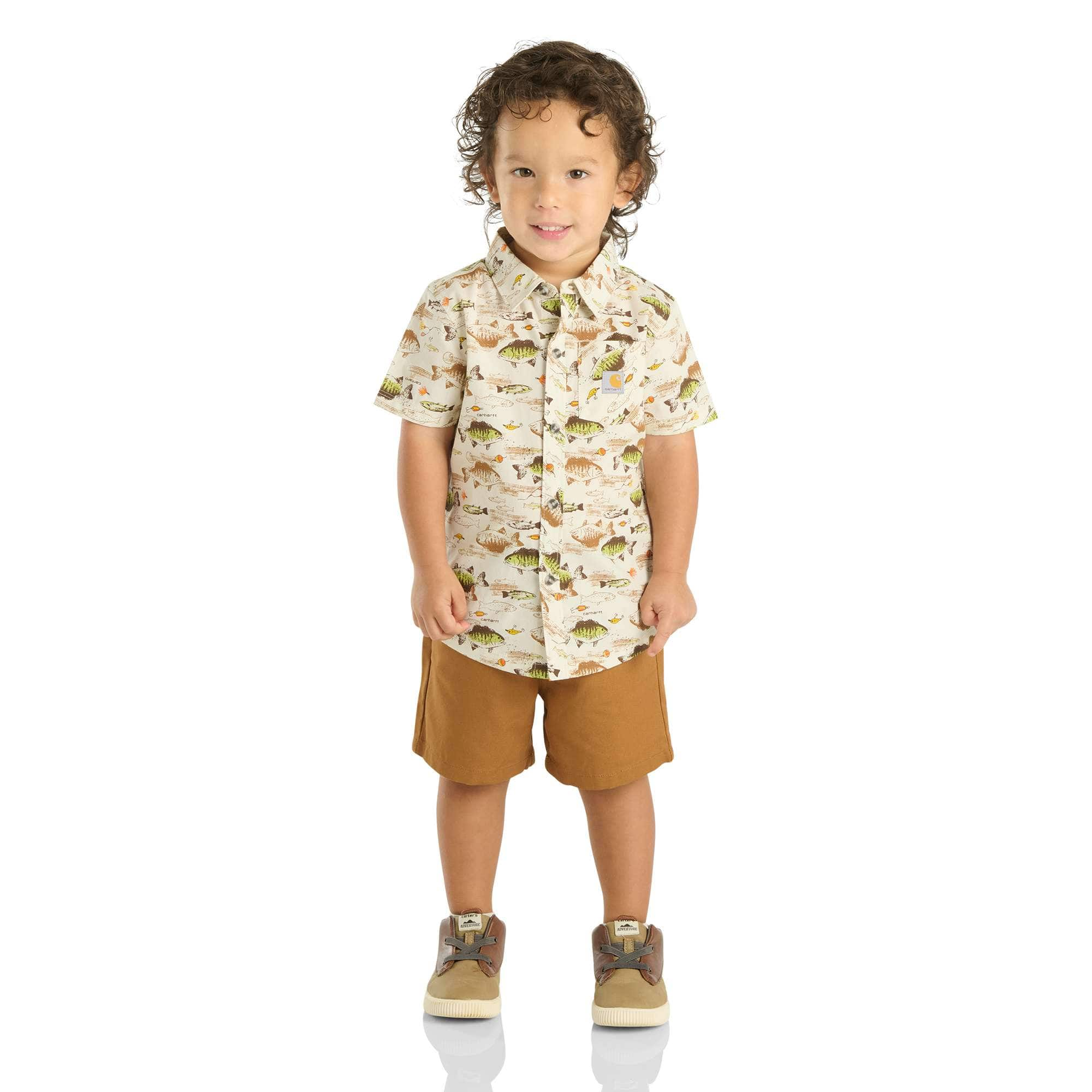 Additional thumbnail 1 of Boys' 2-Piece Short Sleeve Printed Shirt & Canvas Short Set (Toddler)