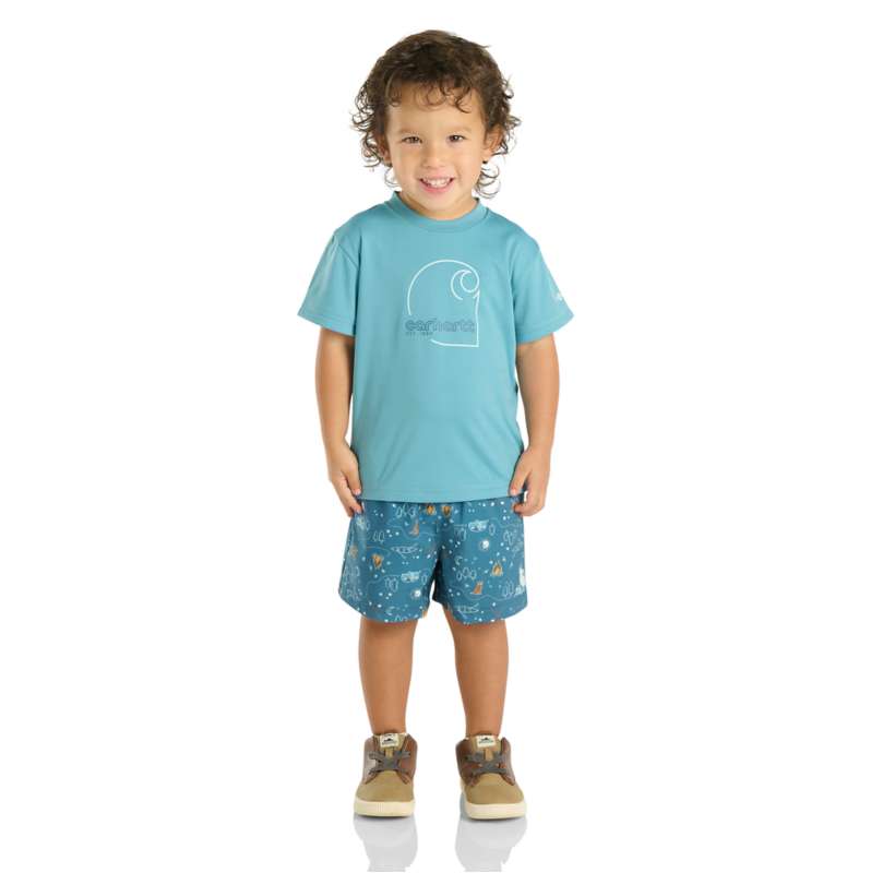 Carhartt  Summer Blue Boys' Force Sun Defender™ 2-Piece Short-Sleeve Shirt & Woven Short Set (Toddler)