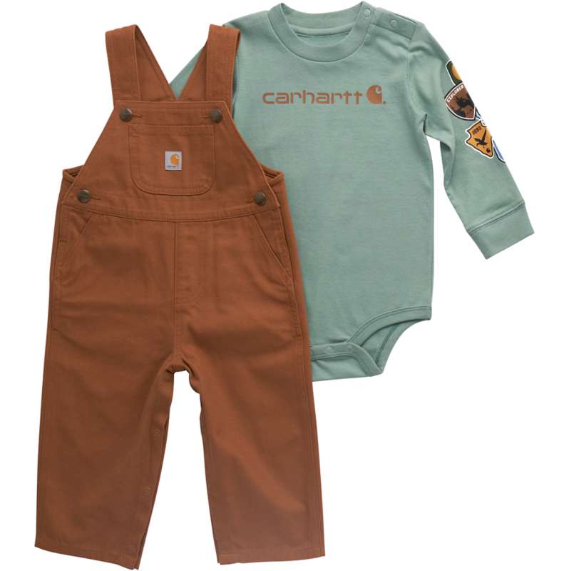Carhartt  Carhartt Brown Boys' 2-Piece Long Sleeve Bodysuit & Canvas Overall Set (Baby)