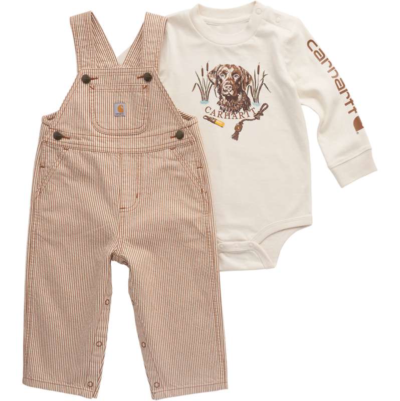 Carhartt  Carhartt Brown Boys' 2-Piece Long Sleeve Bodysuit & Stripe Overall Set (Baby)