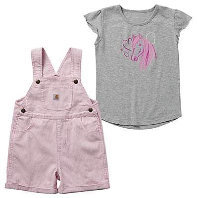 Carhartt Girls' Rose Bloom Girls' Short-Sleeve Horse T-Shirt & Stripe Shortall Set