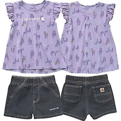 Carhartt Girls' Denim Medium Wash Girls' Short-Sleeve Horse Print Shirt & Denim Shorts Set
