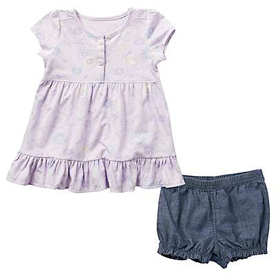 Carhartt Infant girl Ceil Blue Girls' Short-Sleeve Printed Dress & Diaper Cover Set