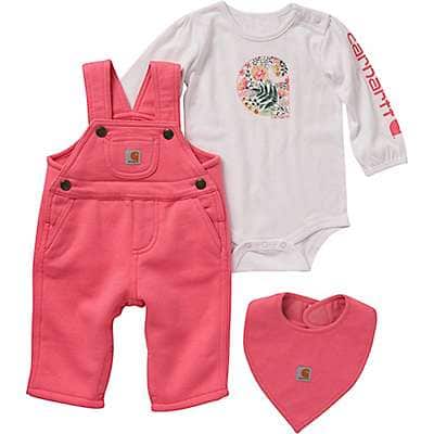 Carhartt Infant girl Pink Lemonade Girls' Long-Sleeve Wildflower Bodysuit, Fleece Overall, and Food Bib 3-Piece Set