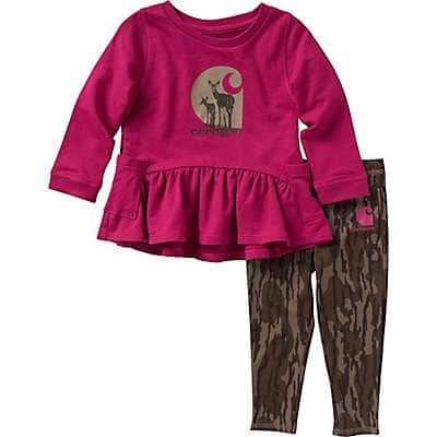 Carhartt Infant girl Mossy Oak Bottomland Camo Girls' Long-Sleeve Deer Family Shirt and Camo Legging 2-Piece Set